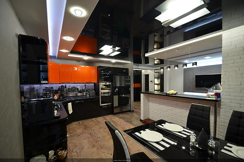 Bright orange and black minimalist apartment