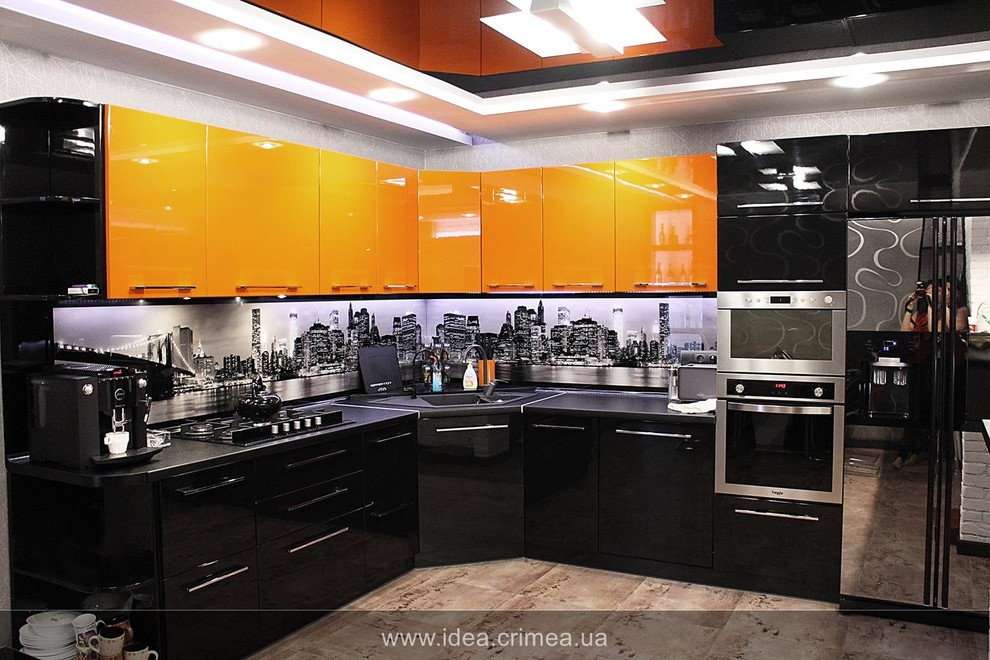 Bright orange and black minimalist apartment
