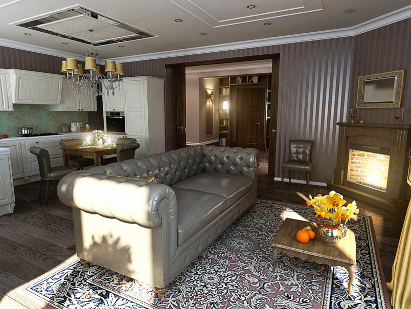 The interior of the kitchen-living room