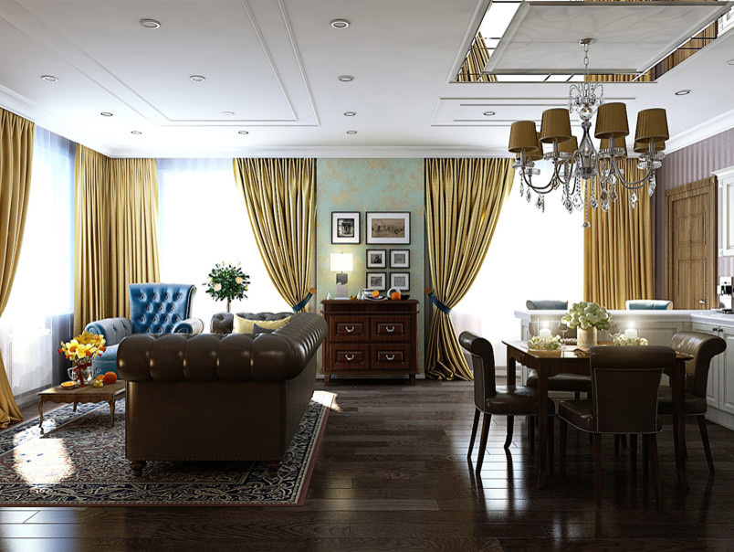 The interior of the kitchen-living room
