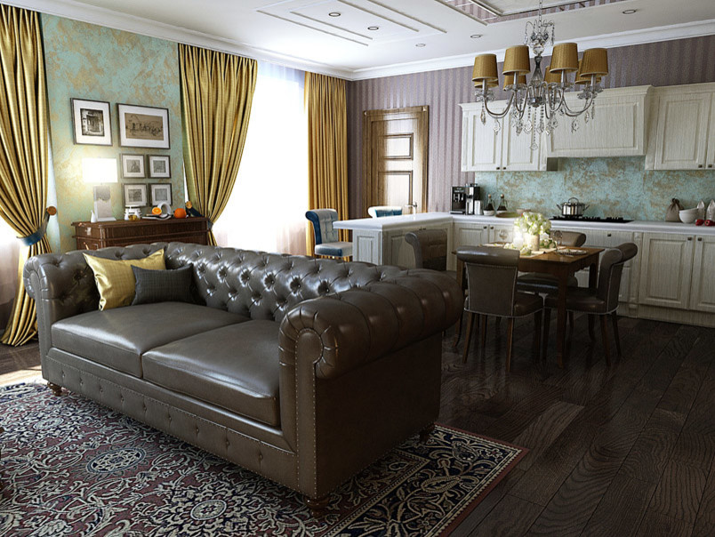 Обложка проекта: The interior of the kitchen-living room