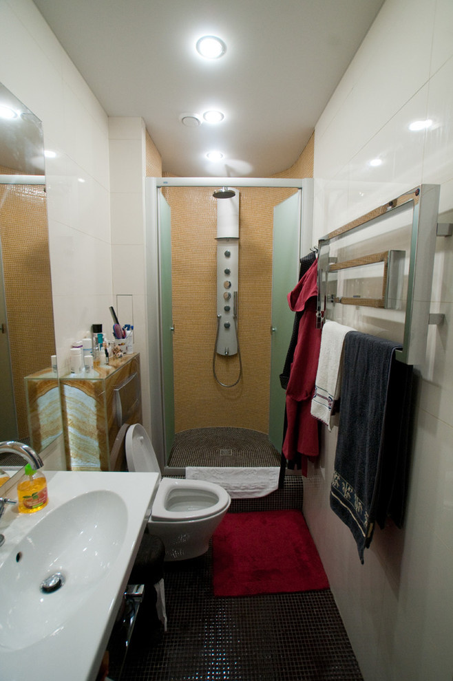 Санузел гостевой. Мозаика, оникс, плитка.