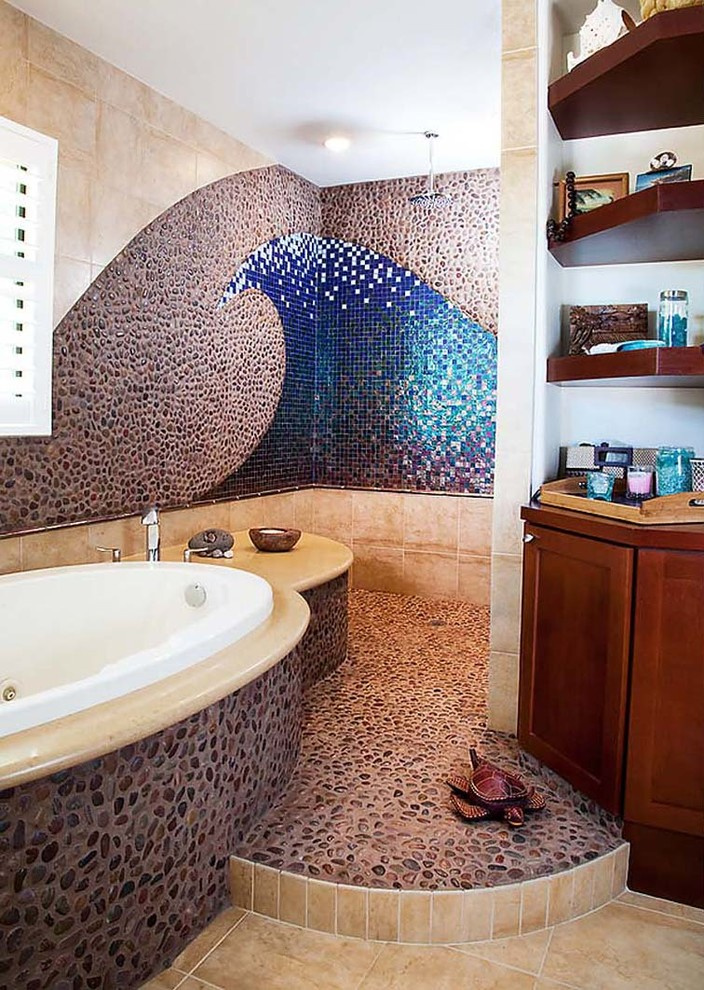 Использование Натуральной  Мозаики Галька на Сетке