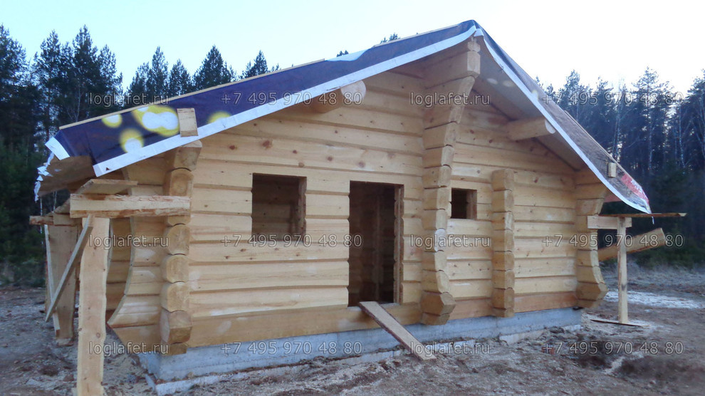 Обложка проекта: Строительство бани из лафета ангарской сосны. Норвежская рубка