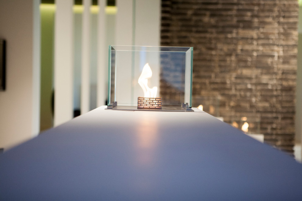 Гостиная в современном стиле с биокамином Decoflame