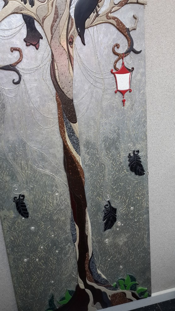 Дерево с воронами.  3000 х 900 искусственный камень Staron & Tempest (SAMSUNG)