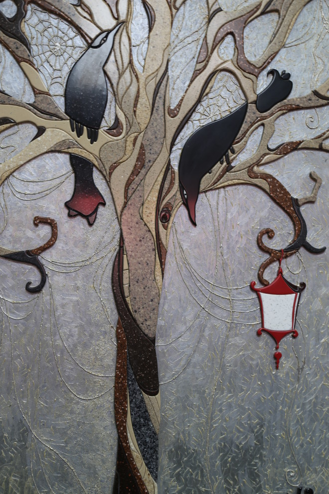 Обложка проекта: Дерево с воронами.  3000 х 900 искусственный камень Staron & Tempest (SAMSUNG)