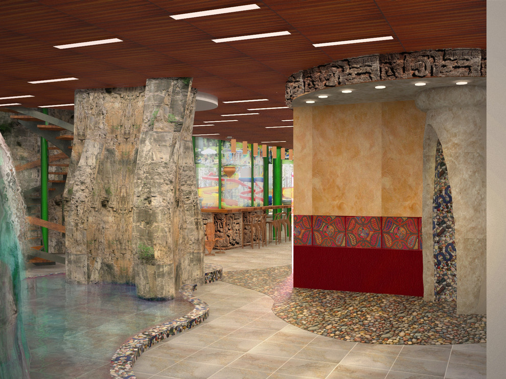 Предложение для проектирования аквапарка в Пскове, зона саун и кафе.