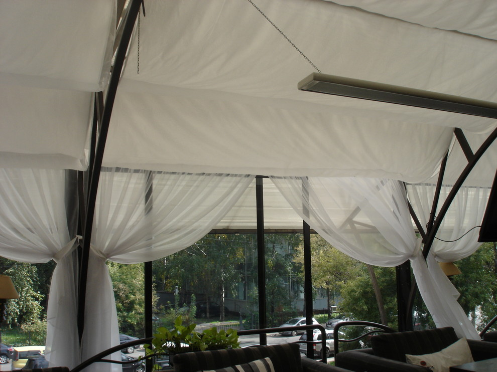 Текстильный потолок и шторы в кафе "Карамель"