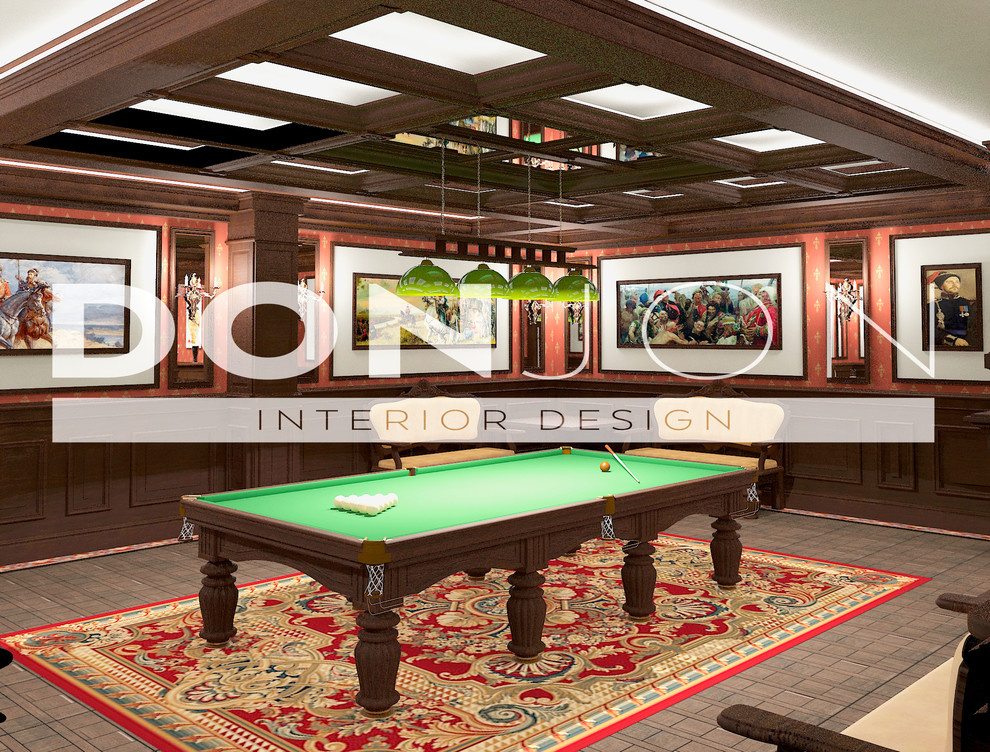 бильярдная и стол для покера в подвале частного дома