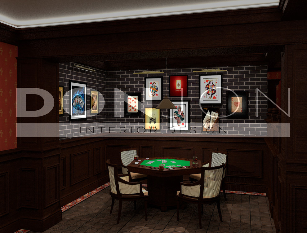 бильярдная и стол для покера в подвале частного дома
