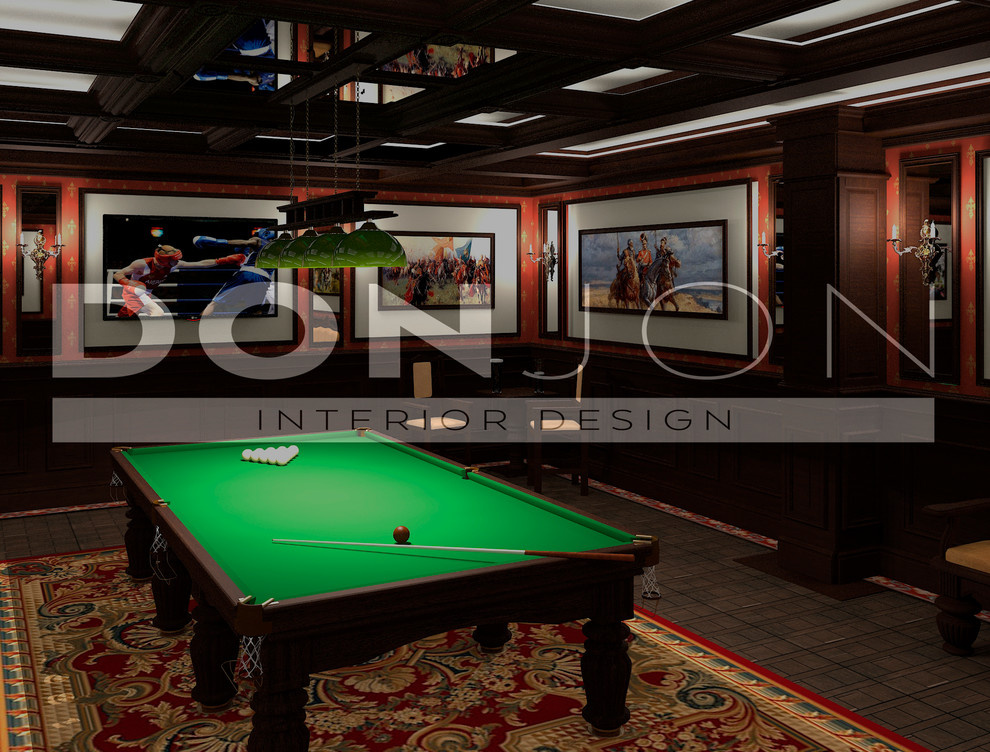 Обложка проекта: бильярдная и стол для покера в подвале частного дома