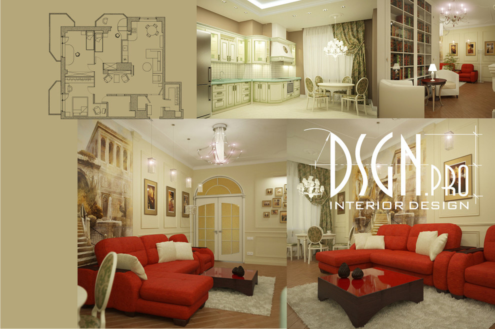 Кухня-гостиная в классике в квартире 110 кв. м.