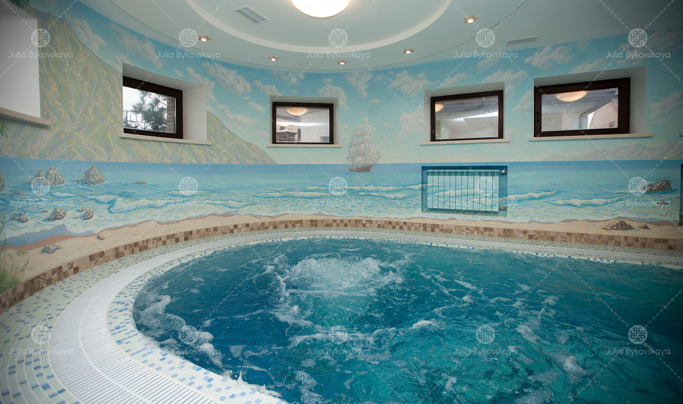 Роспись стен бассейна в морском стиле