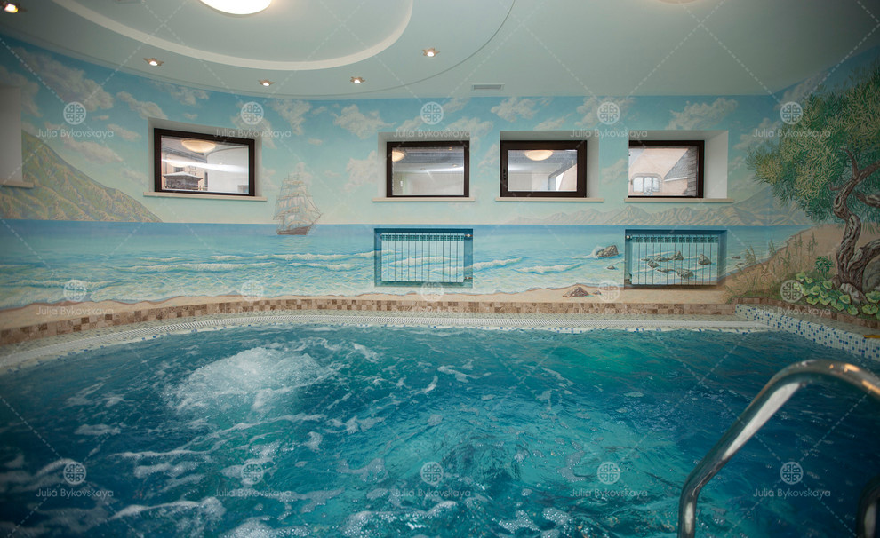 Роспись стен бассейна в морском стиле
