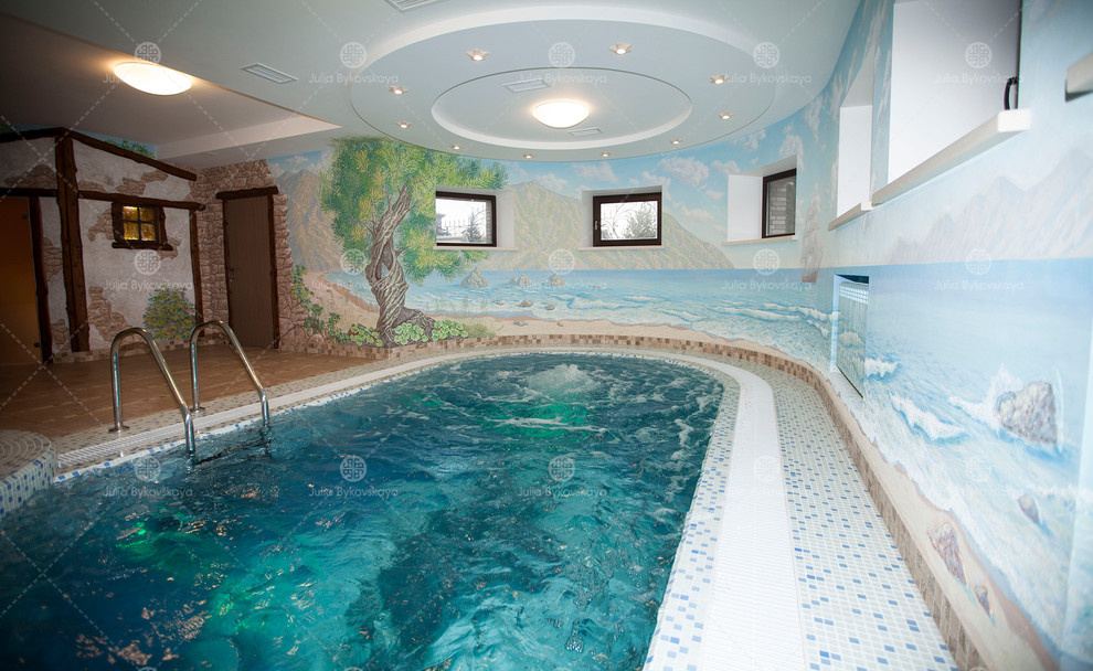 Роспись стен бассейна в морском стиле