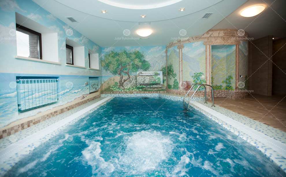 Роспись стен бассейна в морском стиле