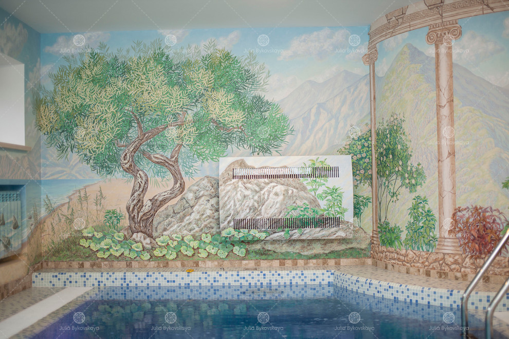 Роспись стен бассейна в морском стиле