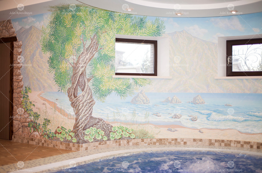 Роспись стен бассейна в морском стиле