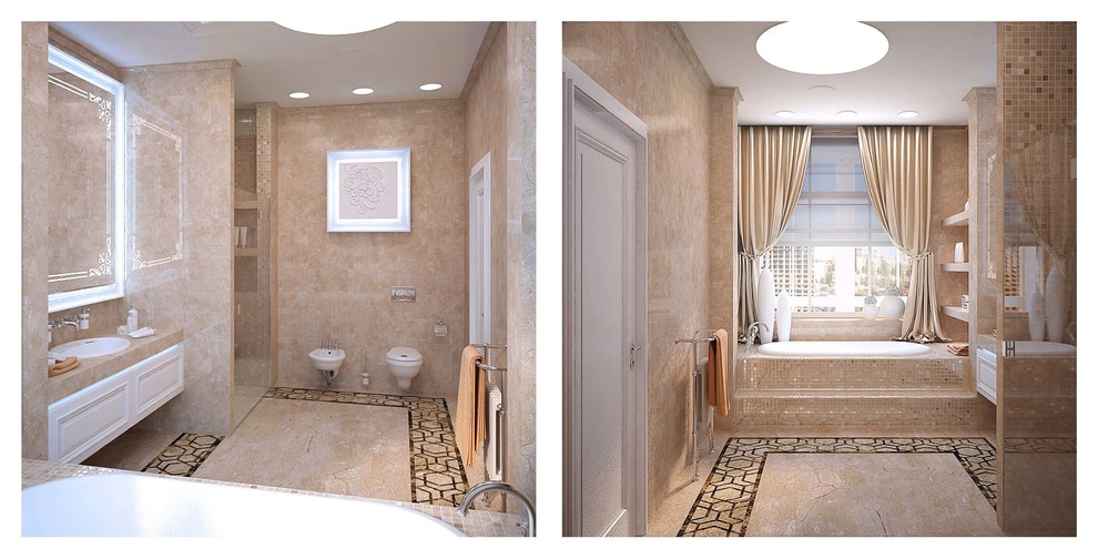 Апартаменты в современном стиле с применением мрамора