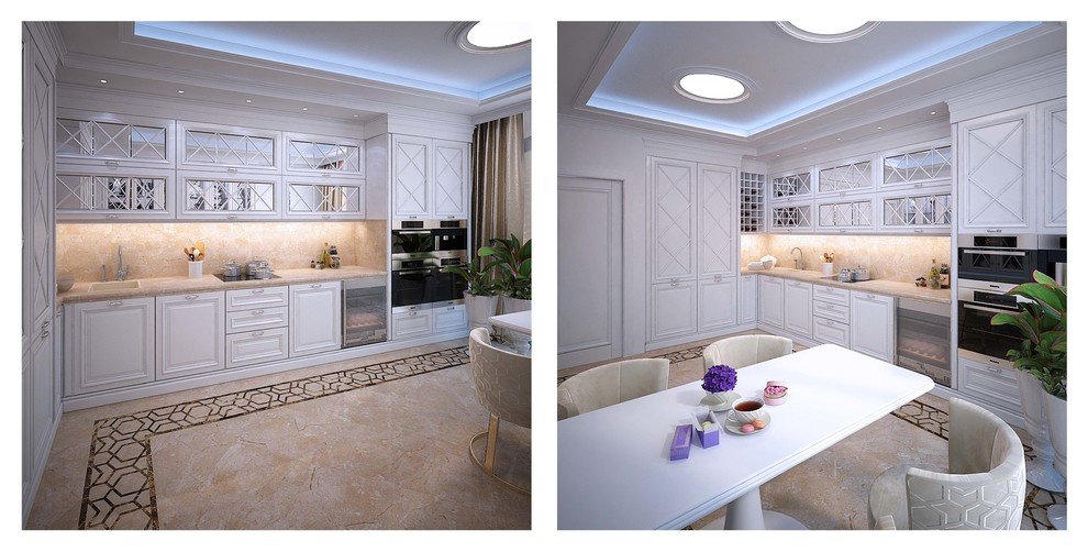 Апартаменты в современном стиле с применением мрамора