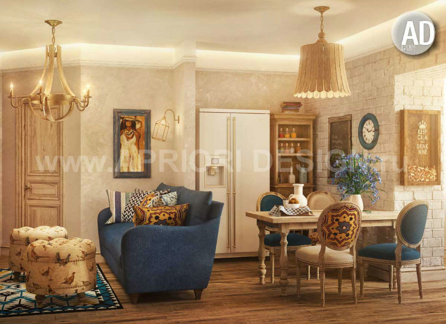 Зона гостиной и кухни