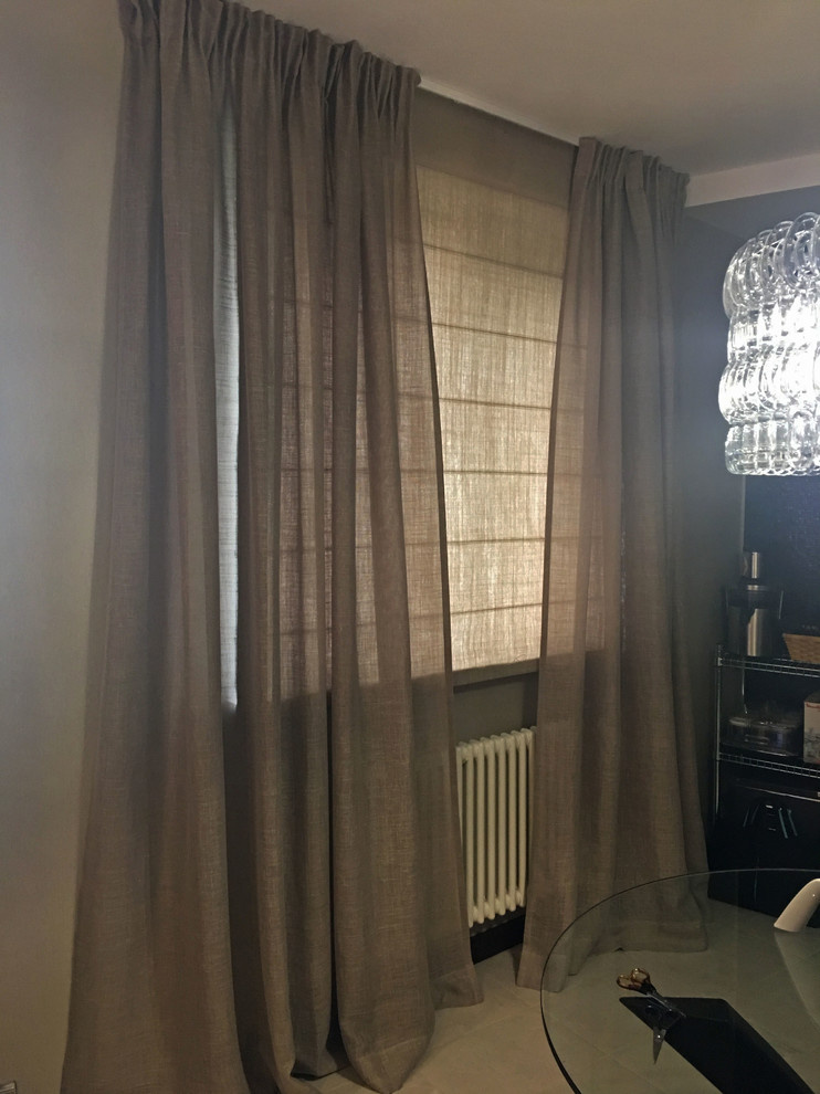 Портьеры и римские шторы из льна и хлопка в современном интерьере