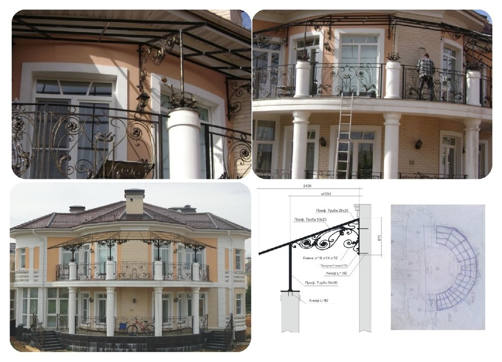 Обложка проекта: козырек с коваными кронштейнами и монолитным поликарбонатом в п. Гринфилд