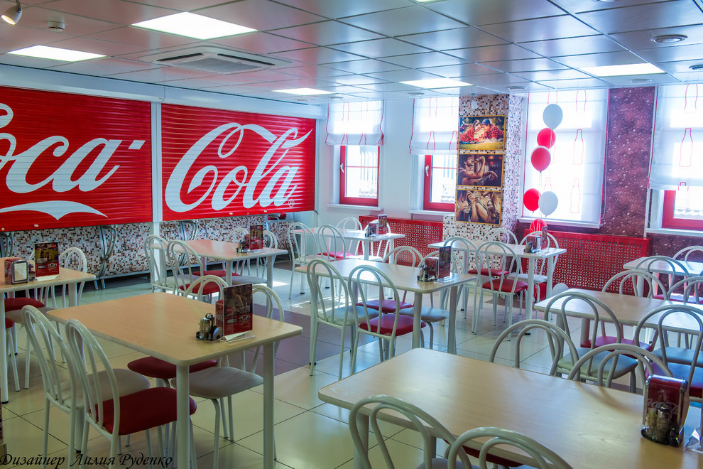 Дизайн-проект столовой и зоны ресепшн для компании Coca-Cola Новосибирск.