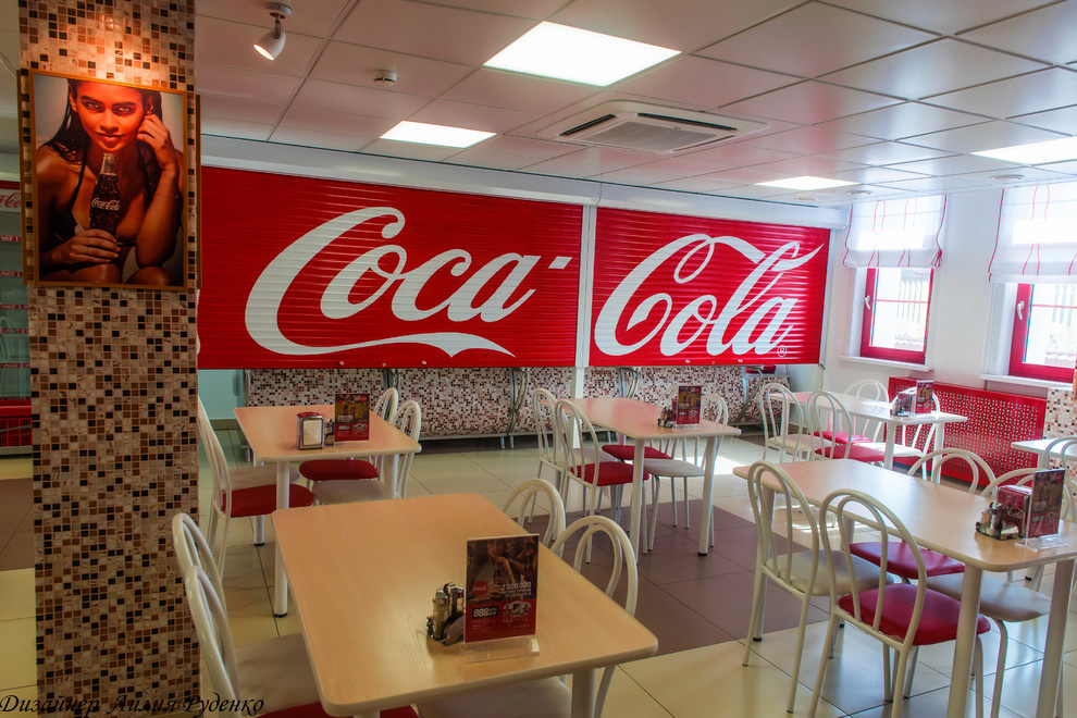 Дизайн-проект столовой и зоны ресепшн для компании Coca-Cola Новосибирск.