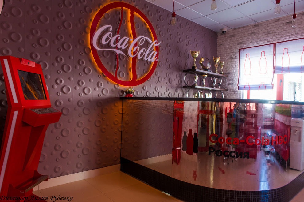 Дизайн-проект столовой и зоны ресепшн для компании Coca-Cola Новосибирск.