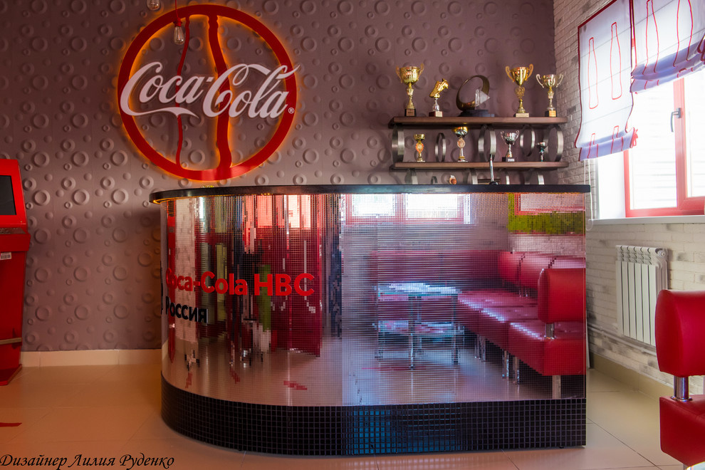 Дизайн-проект столовой и зоны ресепшн для компании Coca-Cola Новосибирск.