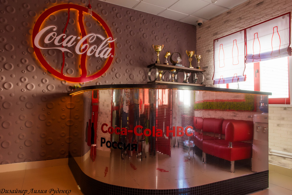 Дизайн-проект столовой и зоны ресепшн для компании Coca-Cola Новосибирск.