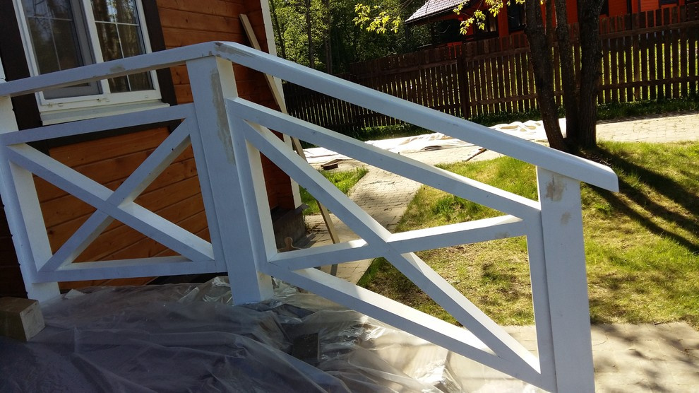 Обложка проекта: Переделка перил крыльца, террасы и балконов дома из бруса в стиле фахтверк.