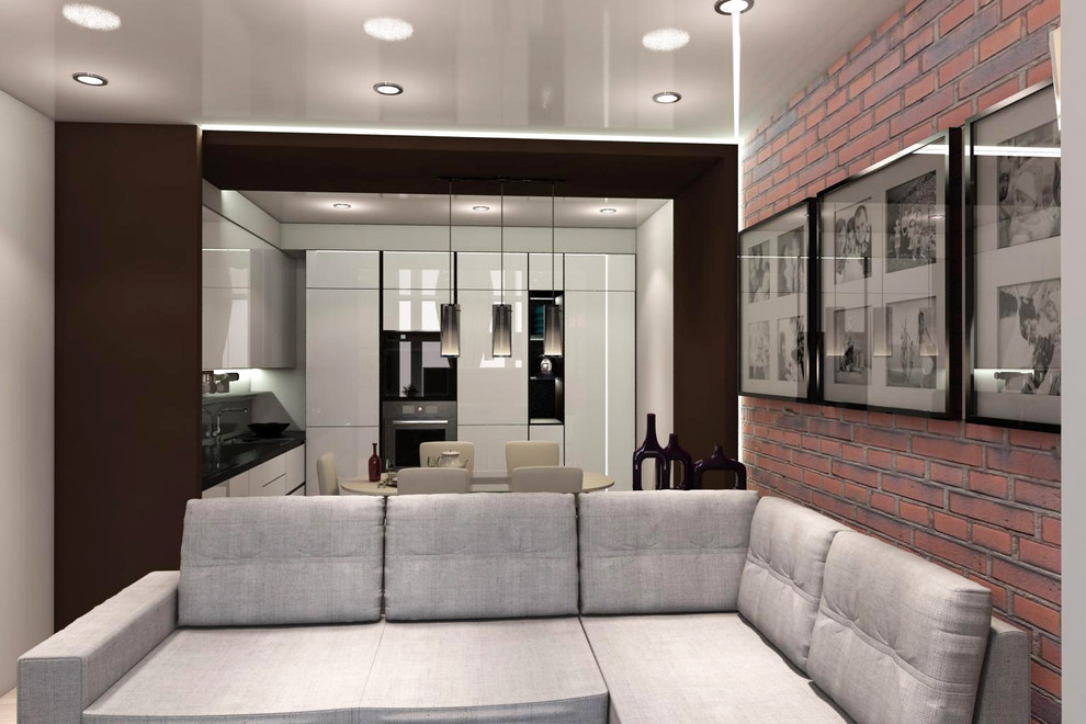 кухня-гостиная  модерн с элементами лофт