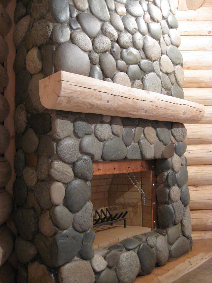 Камин Кантри угловой с облицовкой галькой