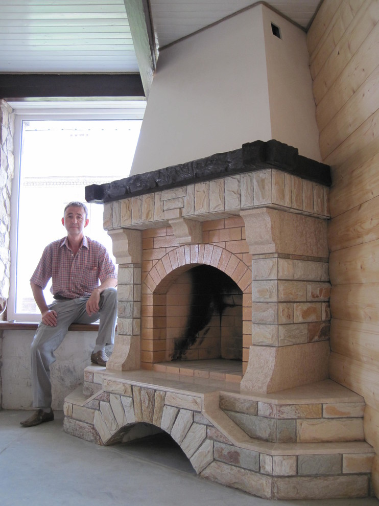 Камин угловой Кантри с облицовкой камнем