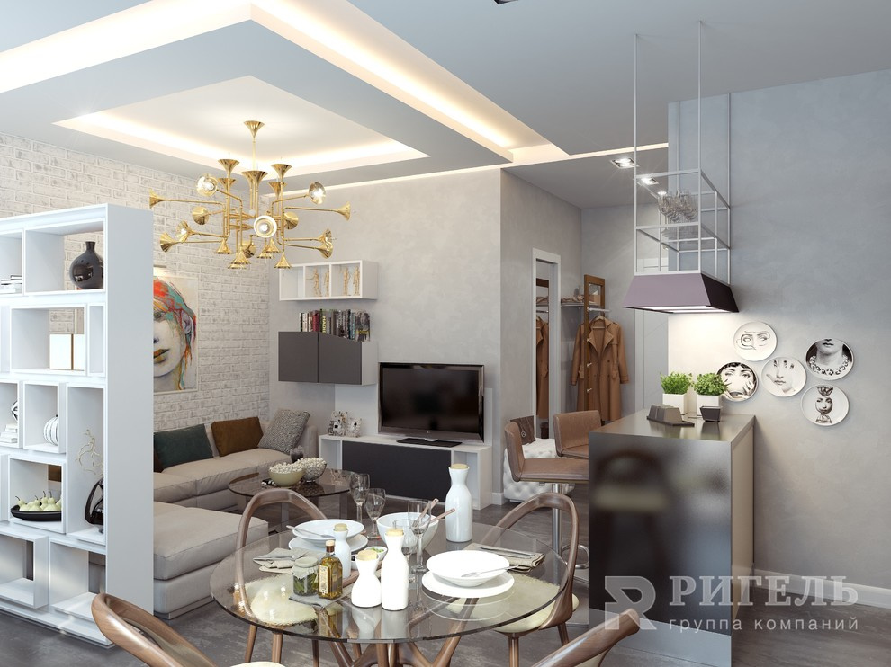 Зона кухни и гостиной