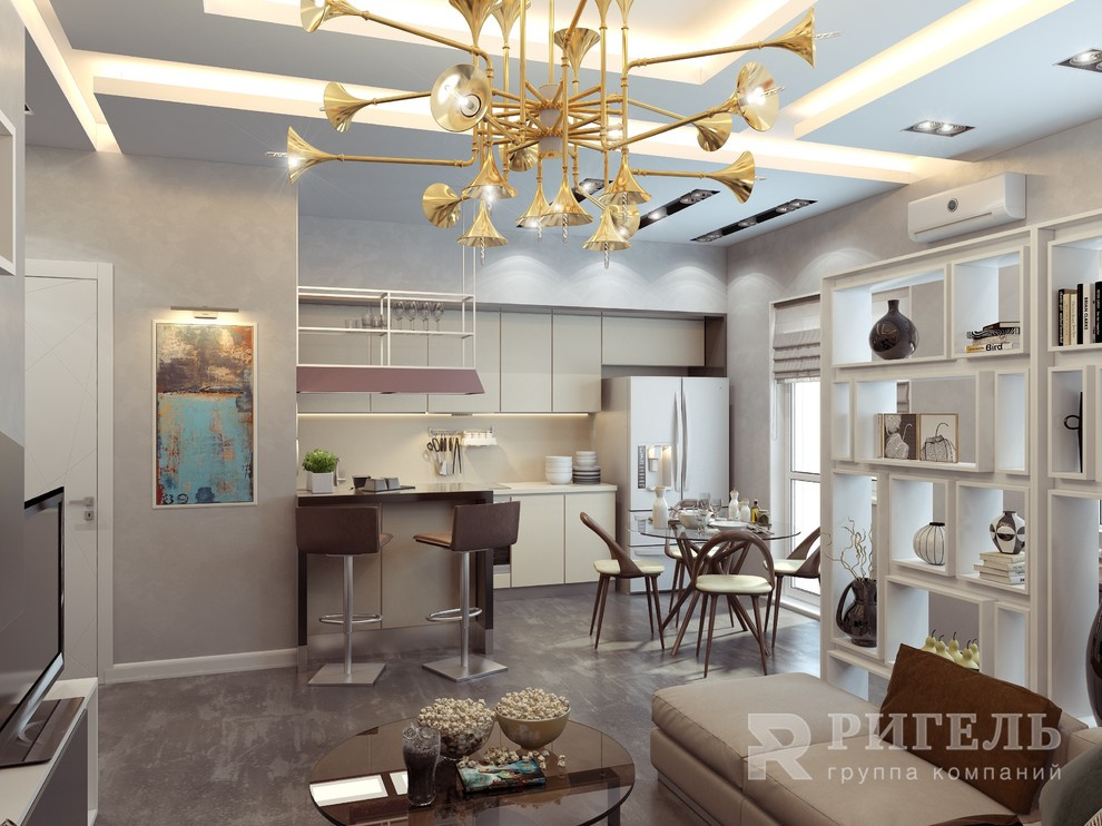 Зона кухни и гостиной