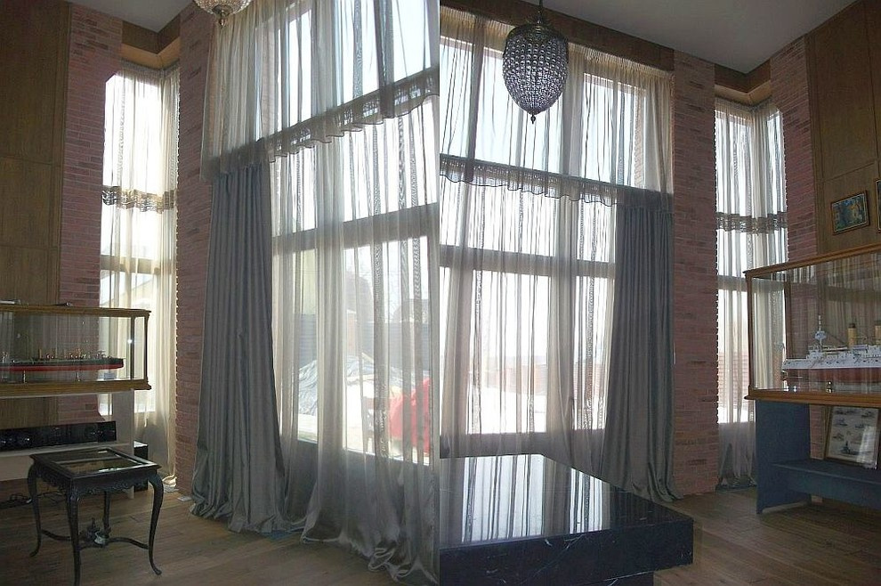 Дизайн штор на заказ для большой гостиной в загородном доме