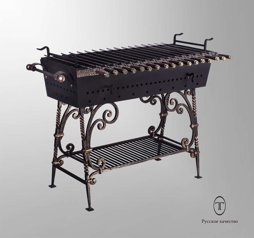 Кованый мангал, стол разделочный, кочерга воронёная