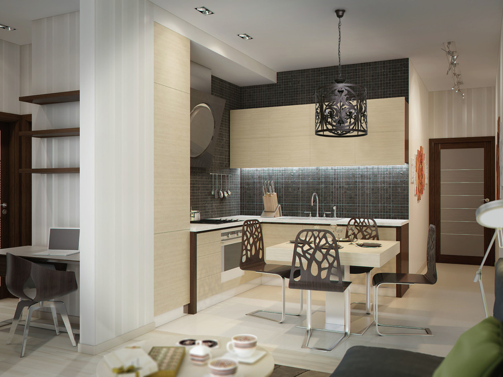 Маленькая кухня-гостиная, стильная и уютная