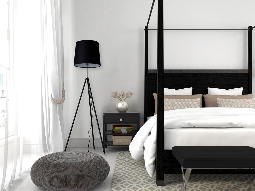 Гармоничное сочетание черного и белого в оформлении спальни