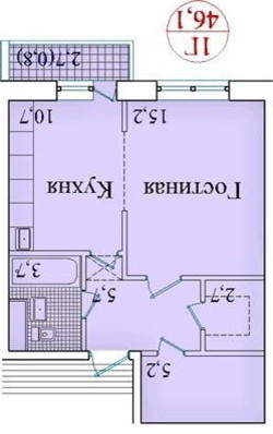 Рис.1. Однушка, 46,1 м2, план от застройщика