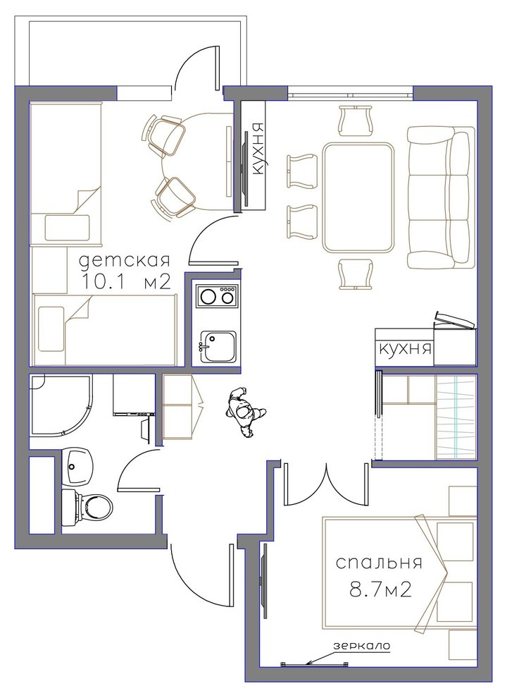 Рис.3. Однушка, 46,1 м2, перепланировка