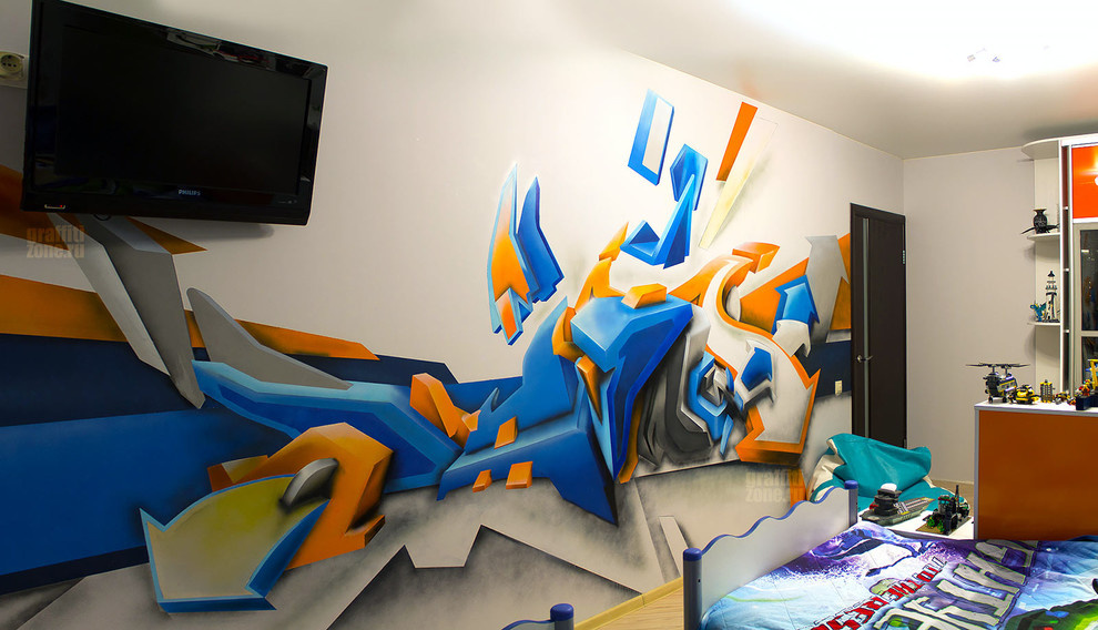 Трёхмерное граффити в комнате подростка