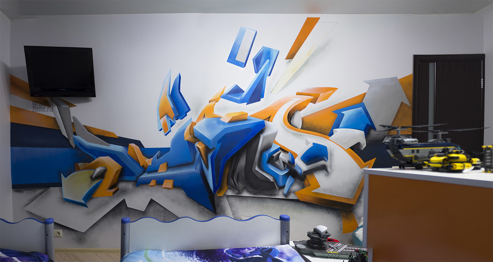 Трёхмерное граффити в комнате подростка