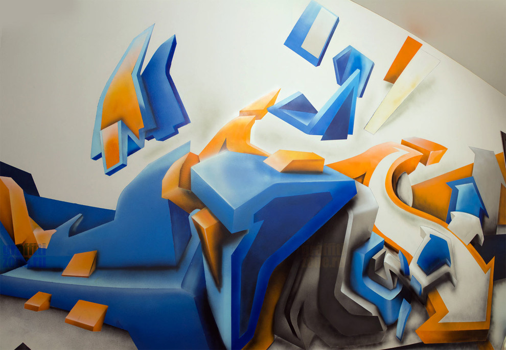 Трёхмерное граффити в комнате подростка