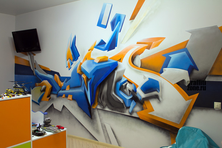 Трёхмерное граффити в комнате подростка