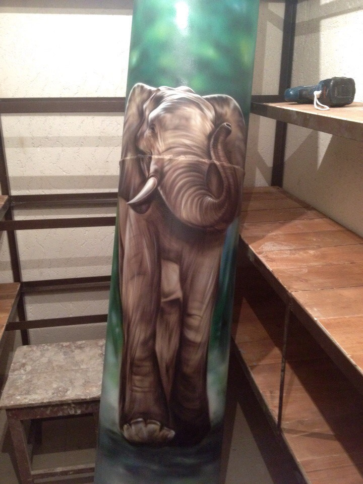 Обложка проекта: Слон на трубе, аэрография.